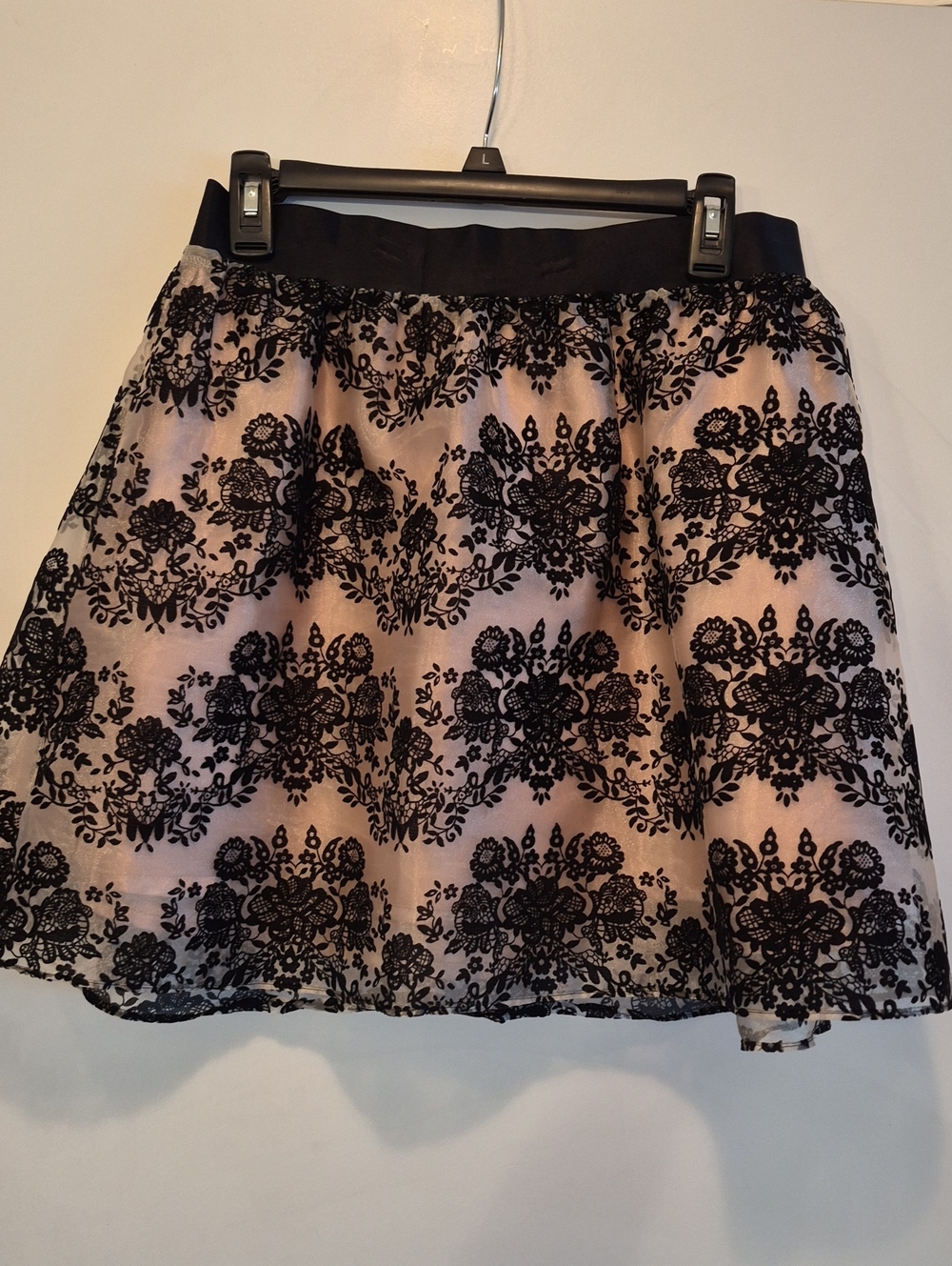 Black Lace Overlay A-Line Skirt